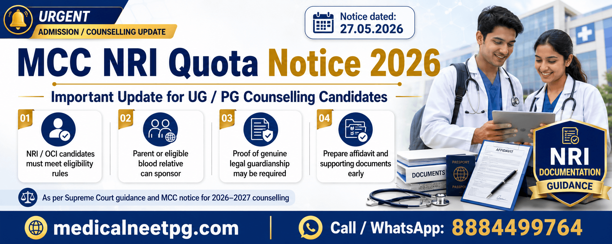 MCC NRI Quota Notice 2026: Important Eligibility Rules for NEET UG/PG Counselling
