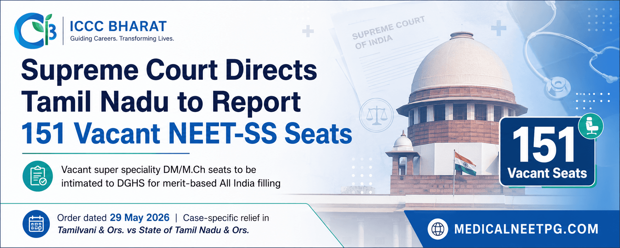 Supreme Court Directs Tamil Nadu to Inform DGHS About 151 Vacant NEET-SS Seats for All India Merit-Based Filling