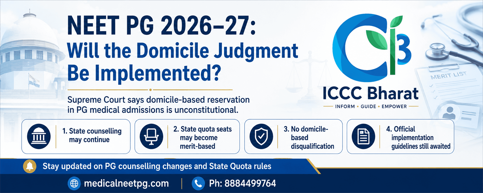 Will Supreme Court’s Domicile Judgment Be Implemented in NEET PG 2026–27? Big Impact Expected on State Quota Counselling